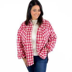 Lili Sidonio Red, Pink and White Plaid Button Down Oversized Shirt